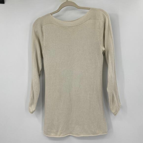 Sundance Vintage Taupe Cream Knit Contrast Light Sweater Top Small Minimal - Picture 2 of 7